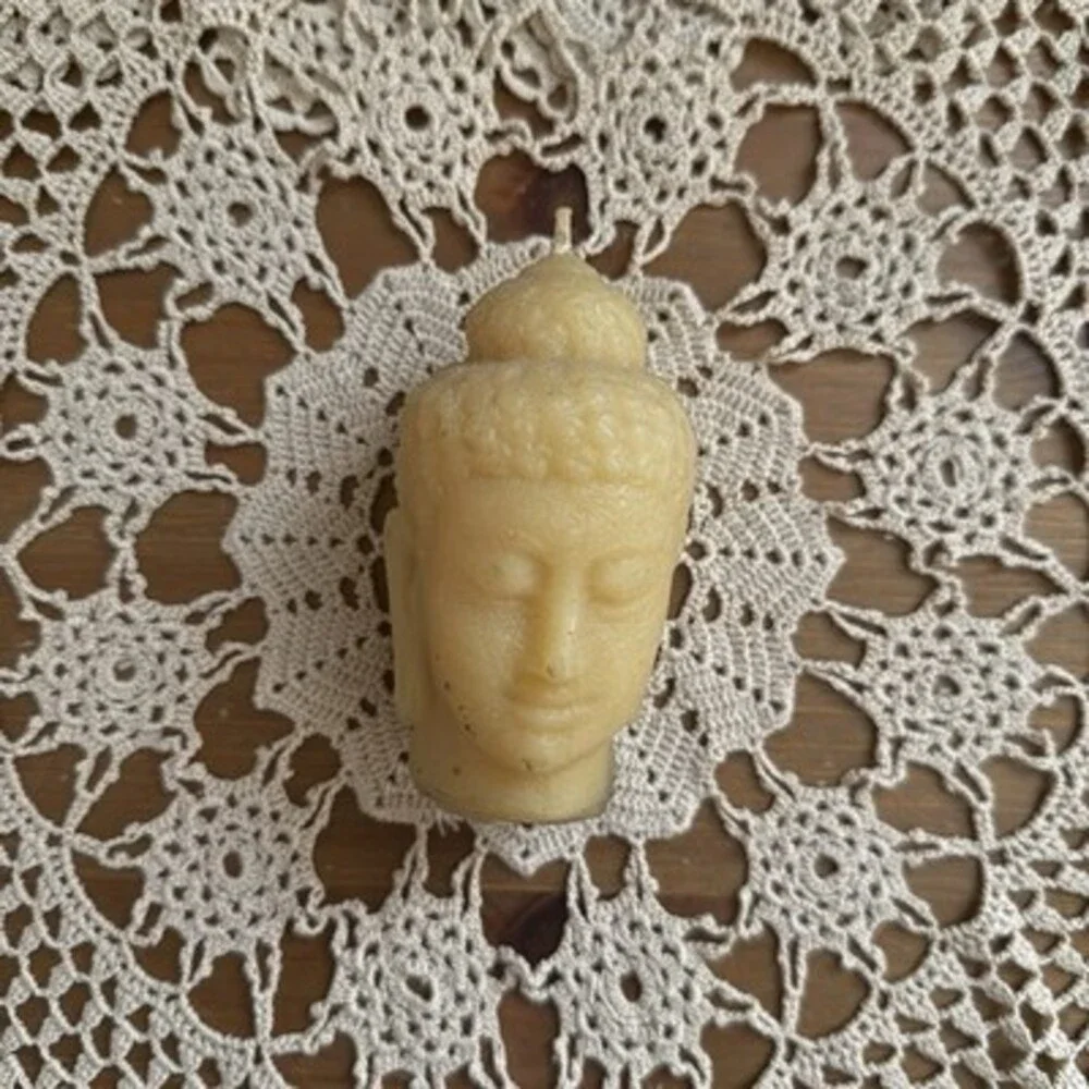 Vintage Whimsical Folk Art Buddha Head Candle Handcrafted Beeswax Figural